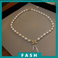 F Bow Knot Necklace High Sense Necklace Versatile Style Pearl Necklace C1