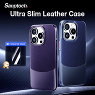 Sanptoch Premium Leather Phone Case For iPhone 15 / 14 / 13 / 12 Pro Max Ultra Slim PC Cover For iPh