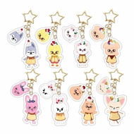 Stray Kids Korean Boys Group Cartoon Pudding Shape Pendant SKZOO WOLFCHAN HAN Acrylic Double-Sided Keychain Pendant