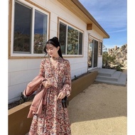 [Melody]Dress Motif Bunga Muslim Lengan Panjang Korean Style Import
