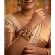 Traditional Ruby Emerald Stone 4 pcs Bangles Set | Gold Plated Indian Kada Bracelet | Wedding Deep