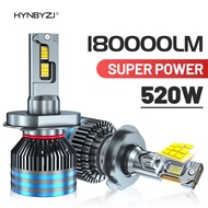 Hynbyzj 520W โคมไฟ LED H11 H4 H7 180000LM สำหรับรถยนต์ H1 H8 H9 HB3 9005 HB4 9006หลอดไฟ lampu depan LED 9007