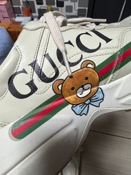 二手精品 Gucci 古馳 Kai Rhyton 泰迪熊 印花厚底運動鞋 米白