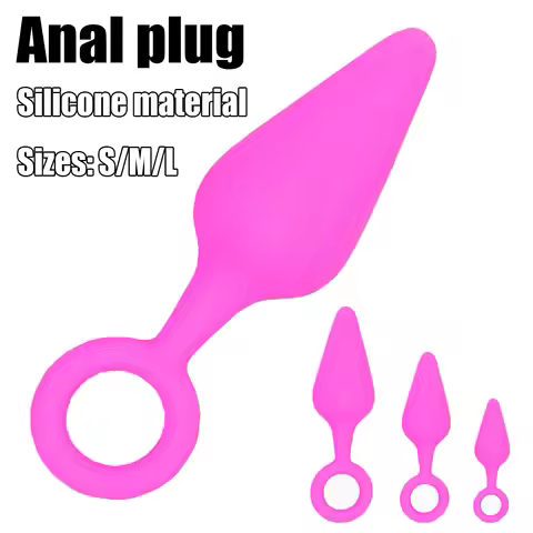 Silicone Anal Plug Set with Ring Handle, Soft Beginner Butt Plug Trainer for Adults, Pink Smooth Ana