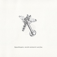 Nora Ana Dragonfly Zircon Wings Threaded Stud Flatback Earring Titanium ASTM-F136 Surgical Implant G