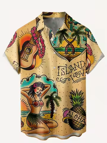 Multi Style Traditional Old School Tattoo Print Hawaiian Shirts Men Aloha Beach Short Sleeve Oversiz