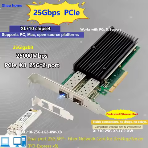 10G 25G PCI-E Fiber Network Card SFP+ Dual Port for Server/Desktop PC Industrial Grade Compatible wi