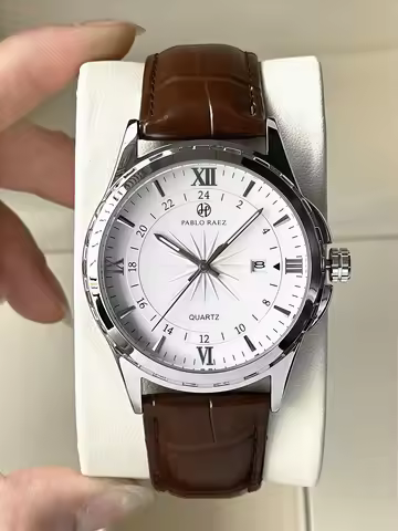 PABLO RAEZ Real Photos Brand Men's Watch Business Watches Leather Strap Waterproof Male Fashion Quar