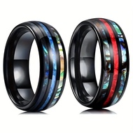 Blue Opal Abalone Shell Inlay Ring, Stainless Steel Stylish Band for Men Daily Wear