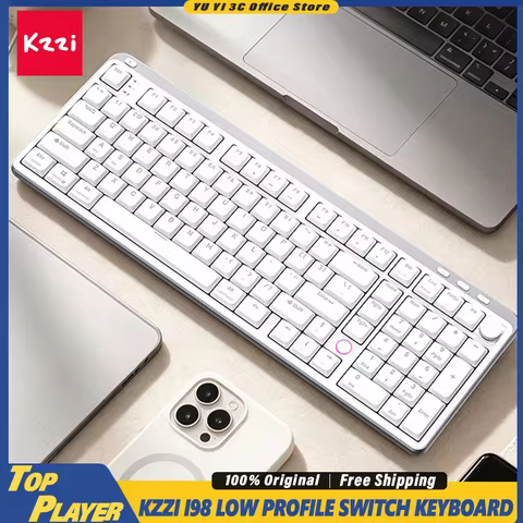 Kzzi I98 Low Profile Mechanical Keyboard Quiet Wireless Tri Mode 8000mah Battery Control Knob Backli