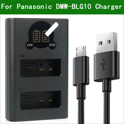 DMW-BLG10 BLE9 Dual USB Battery Charger for Panasonic Lumix DC-ZS70 ZS80 ZS200 ZS220 TX2 TZ96 TZ95 T