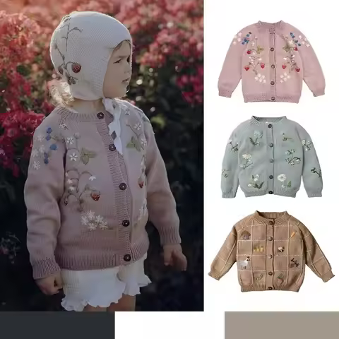 25 AW Shirley Boy Girl Heavy-duty Embroidered Wool Blend Long-sleeved Cardigan Children Sweater Jack