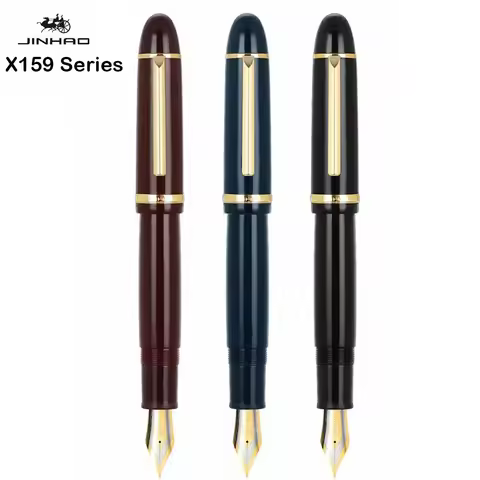 JinHao X159 Acrylic Black Fountain Pen Metal Clip Extended Fine Nib F 0.5mm Writing Office School Gi