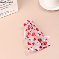 NE  10pcs Red Love Heart Organza Bags Wedding Party Gift Candy Drawstring Bag Christmas Valenes Day Jewellery Display Pouches n
