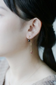 黑尖晶石 紅寶石耳環│ 天然石