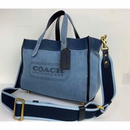 COACH Denim Tote 2WAY Handbag Shoulder Bag Indigo blue Genuine Used from Japan