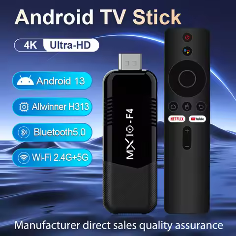 2025 Factory Hot Sell MX10 F4 Smart TV Stick AllwinnerH313 Android13 4K Build in Dual Band Wi-Fi 2.4