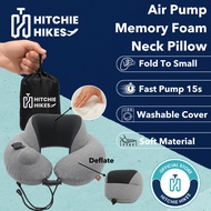 Hitchie A087 Portable Inflatable Air Pump Memory Foam Travel Neck Pillow Headrest U Shape - Bantal A