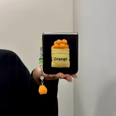 Cute Funny 3D Bagged Orange Phone Case with Fruit Pendant for Infinix Zero Flip Tecno Phantom V Flip