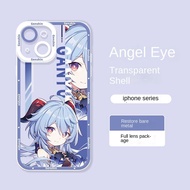 เคสโทรศัพท์สำหรับ Iphone 11 12 13 Pro Max 14 Pro Max XS Max XR 14 Plus 78 Plus SE 2022 6S เคส Angel Eyes Genshin Impact Game Xiao Qiqi Klee Kekanyu Raiden Shogun TPU ซิลิโคนโปร่งใสนุ่มสแควร์ป้องกันเต็มรูปแบบลายการ์ตูน