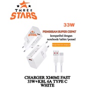 THREESTARS _ Xiaome Fast 33w Charger / Adapter + 6A TYPE C WHITE data cable