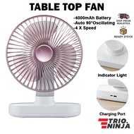 TrioNinja Portable Rechargeable Table Top Fan Auto Desk Fan 4 Speed Wind Auto Oscillating Fan