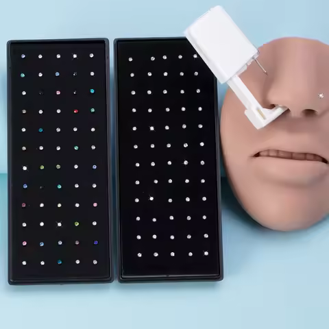 61PCS Nose Piercing Kit Including 1pc Disposable Nose Piercing Gun Machine 60pcs CZ Straight Nose St