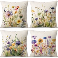 Short Plush Pillow Case 40x40/45x45/50x50/55x55cm Purple Pink Yellow Flowers Butterfly Pattern Decor