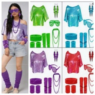 ShiningStars Costume for Women 80s Fashion Neon Eighties Decade Cosplay for Adults Neon Colorful Par