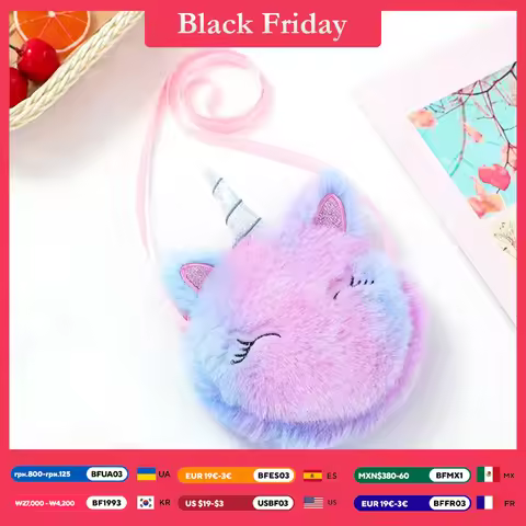 Children's Bag Cute Unicorn Crossbody Bag Baby Girls Bag Plush Shoulder Bag Girls Round Coin Purse M