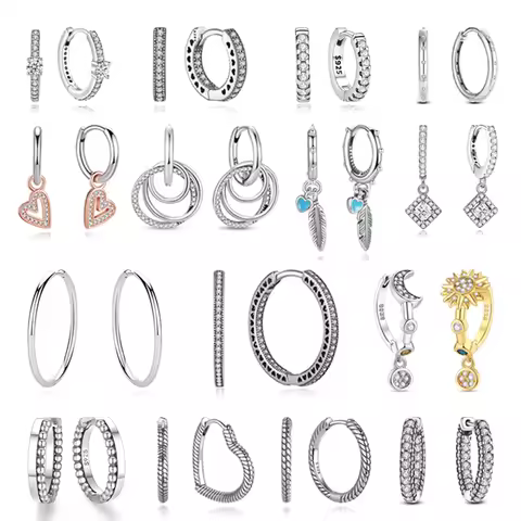 New 2025 Original 925 Sterling Silver Earrings For Women Piercing Hoop Love Heart Earings Rose Gold 