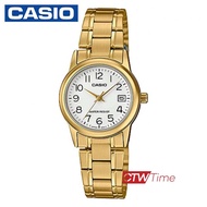 Casio นาฬิกาข้อมือผู้หญิง สายสแตนเลส รุ่น LTP-V002G-7B2UDF (เรือนทอง/หน้าขาว)