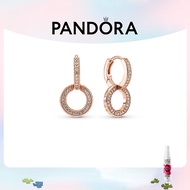 ต่างหู แพนดอร่าห่วงคู่ สำหรับผู้หญิง กุหลาบทอง Pandoraˉ Shiny Double Ring Earrings Rose Gold Womens