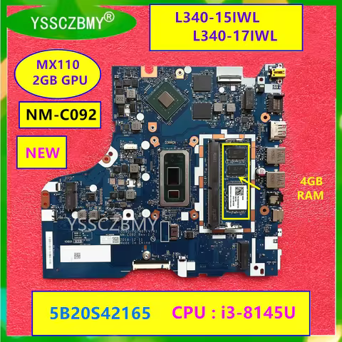 NEW NM-C092 For Lenovo IdeaPad L340-15IWL L340-17IWL Motherboard 5B20S41710 / 5B20S42165 with CPU i3
