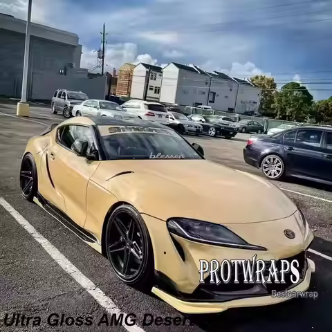 Premium Gloss Desert Yellow Vinyl Wrap Film Car Covering Foil Sticker Air Release Initial Low Tack G