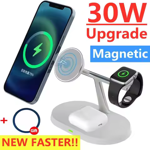 3 in 1 30W Magnetic Wireless Charger Stand Macsafe For iPhone 15 14 13 12 Apple Watch 8 7 6 Airpods 