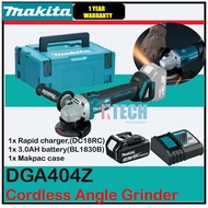 MAKITA DGA404Z CORDLESS ANGLE GRINDER C/W 1 X 3.0Ah BATTERY, 1 X RAPID CHARGER, 1 X MAKPAC CONNECTOR