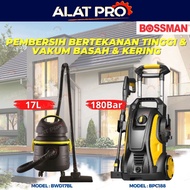 BOSSMAN Cleaning Combo 1 - 180Bar 2500W High Pressure Cleaner BPC188 + Wet & Dry Vacuum 17L 1200W wi