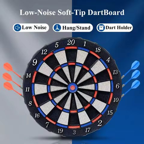 DartVibe Soft Tip Dart Board Set Includes 6 Darts Noise Reduction System Wall & Desk Stand Portable 