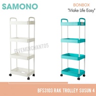 HIJAU PUTIH Bonbox Samono BFS3104 Trolley Rack 4-tier Multipurpose Storage Trolley Wheel Rack White Green