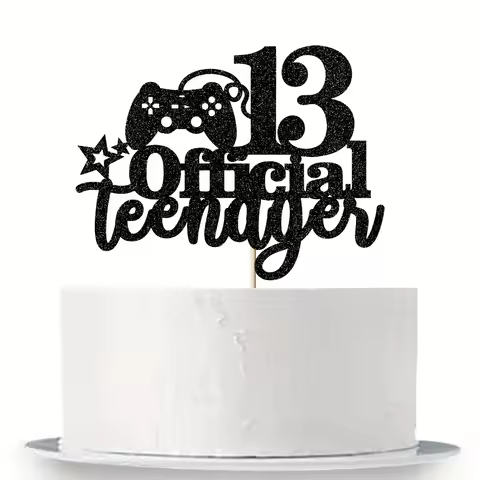 1pc 13th Birthday Cake Topper with Gaming Controller Design, Bamboo Stick, Photo Prop for Teen'S Bir