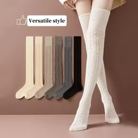 1/3/6 Pairs of Women's Over-The-Knee Socks, Long Socks for Spring and Autumn, Braided Twist Design, 