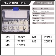 90PCS/box M3 M4 M5 M6 M8 Black Nylon Hex Nut Set White Hexagon Plastic Nuts Assortment Kit for Nylon Screws Bolts M38NLH113