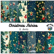 12 Sheets 8x8 Christmas Fairies Print by byte studio | Premium Paper Craft Junk Journal Stationery