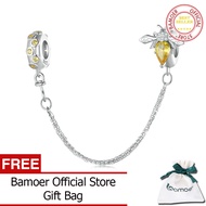 BAMOER 925 Sterling Silver Yellow Bee Safety Chain Insect Connection Fit Bracelet Bangle DIY Zircon 