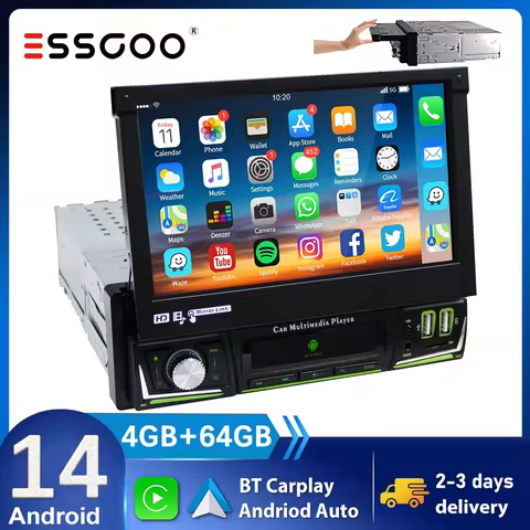 Universal 4+64G Single 1 DIN 7 Inch Flip Out Touchscreen Android 14 Car Stereo Radio Apple Carplay G