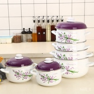 🚓Lavender Enamel Big Fat Stockpot Household Thick Binaural Lard Pot with Lid Enamel Porcelain Decoct Pot