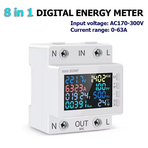 KWS-302 8 In1 Power Meter AC Digital Display Multifunctional Rail Voltage and Current Meter 170-300V