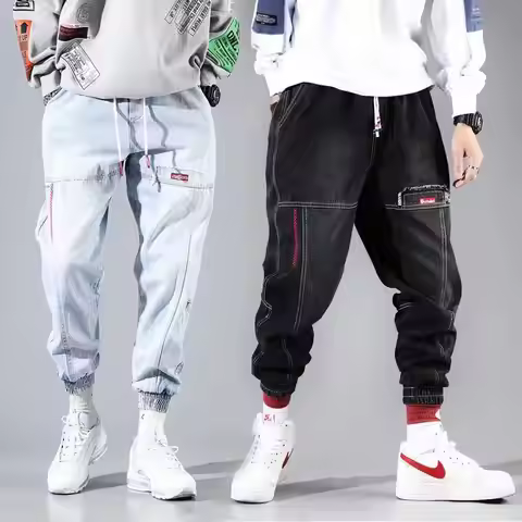 Plus Size 5XL Men's Baggy Harem Jeans Hip Hop Male Trousers Black Blue Cargo Jeans Man Fashion Stree