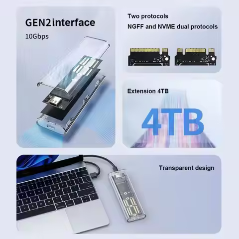 Laptop SSD Mobile Hard Drive Box Transparent M.2 SSD Box NGFF PCIe M2 Hard Disk Case SATA 10Gbps Cle